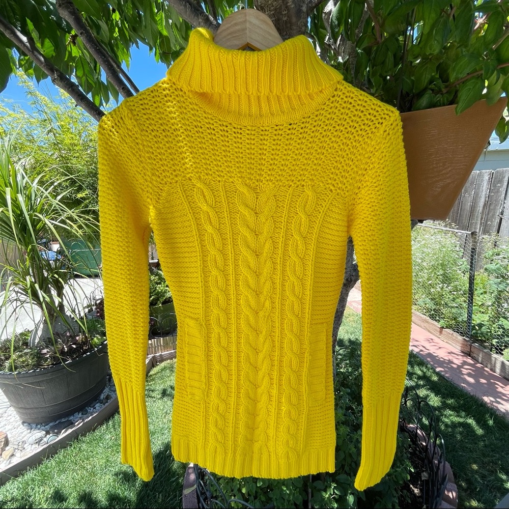 Planet Gold | Knit Yellow Front Pocket Turtleneck Sweater